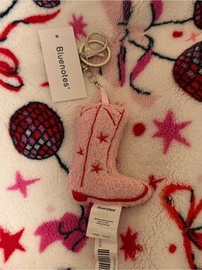 Bluenotes Pink Plush Cowboy Boot Keyring with Red Stitch Details